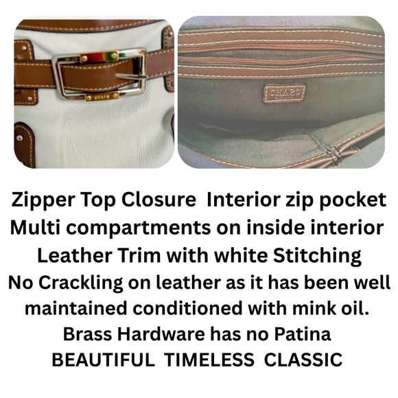 Chaps Ralph Lauren Leather Crossbody & Shoulder Western Preppy Boho White Tan - Picture 3 of 7